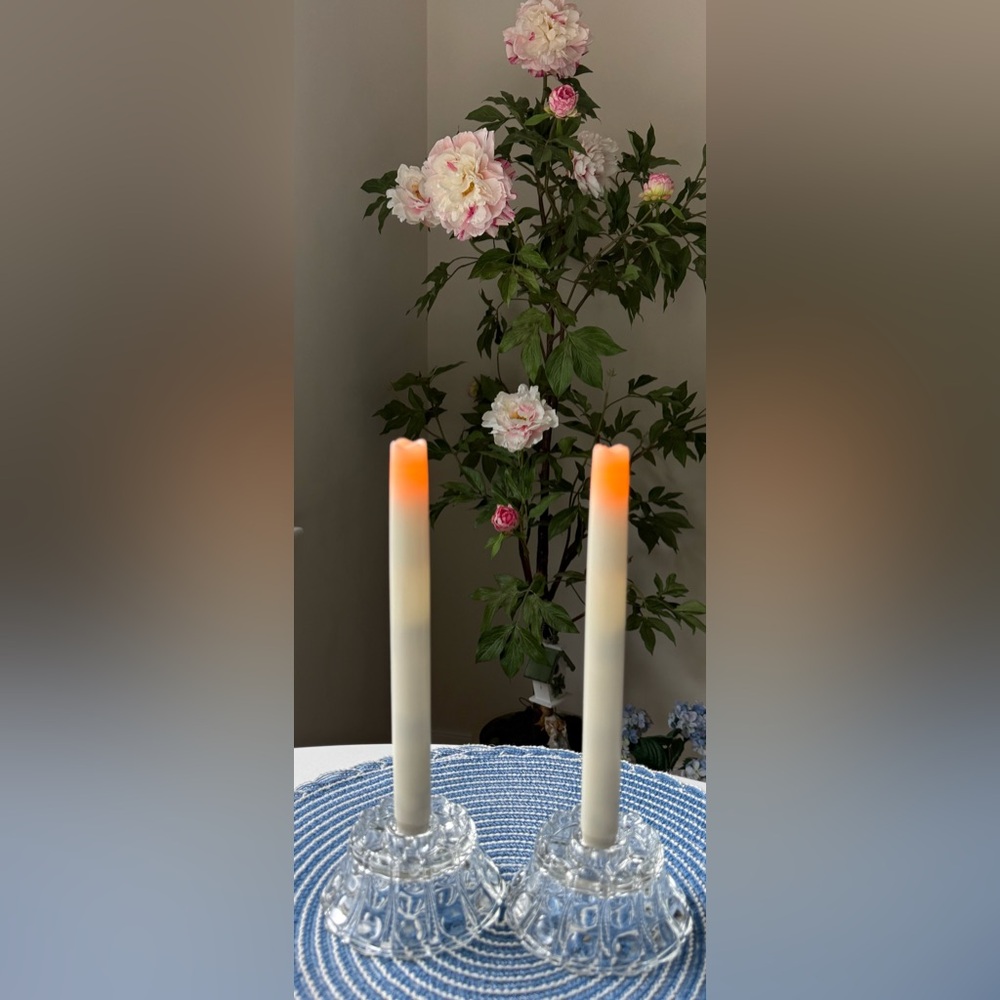 Indiana Glass Set of 2 Teardrop Taper Candle Holders